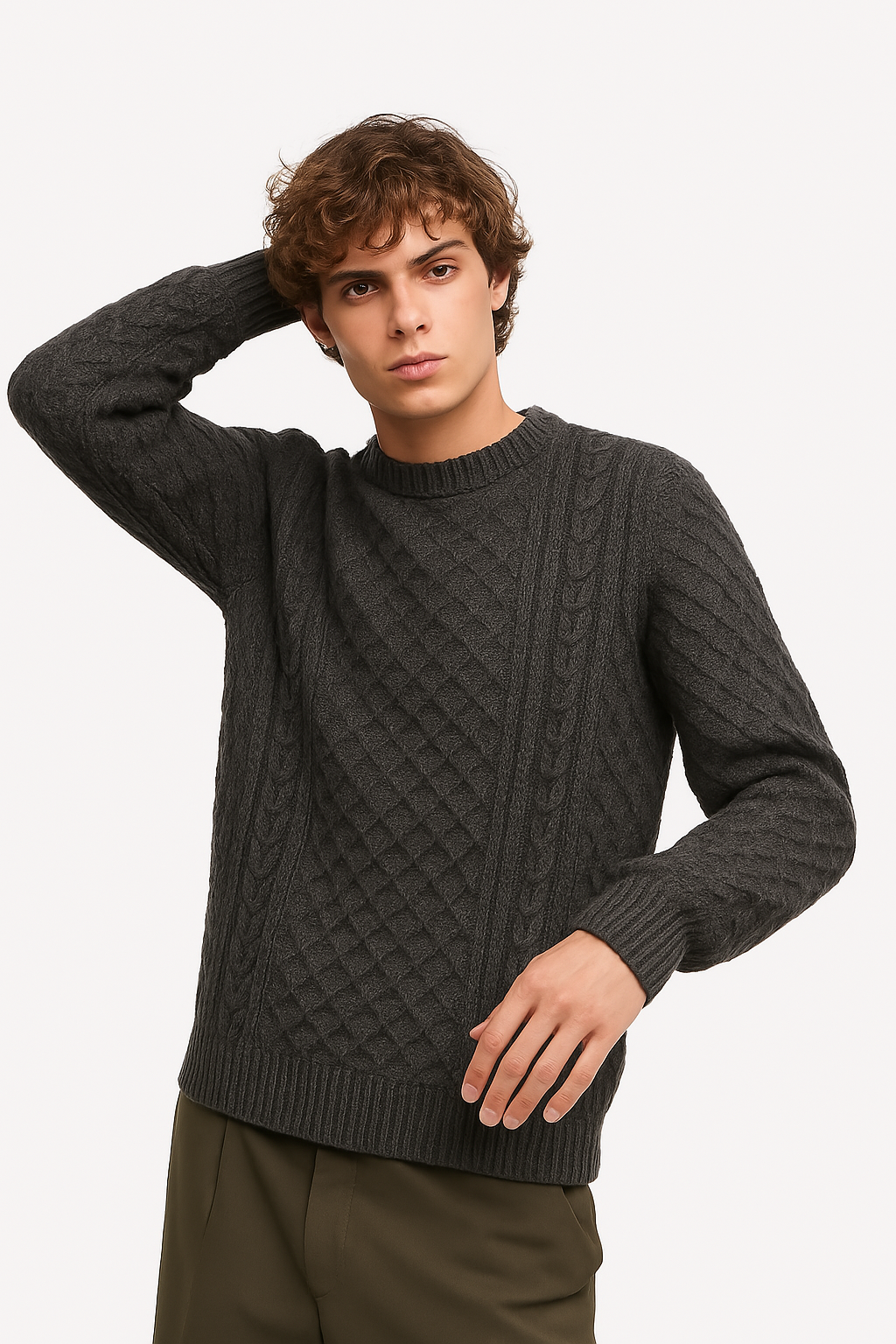 Men's Grey Aran Sweater
