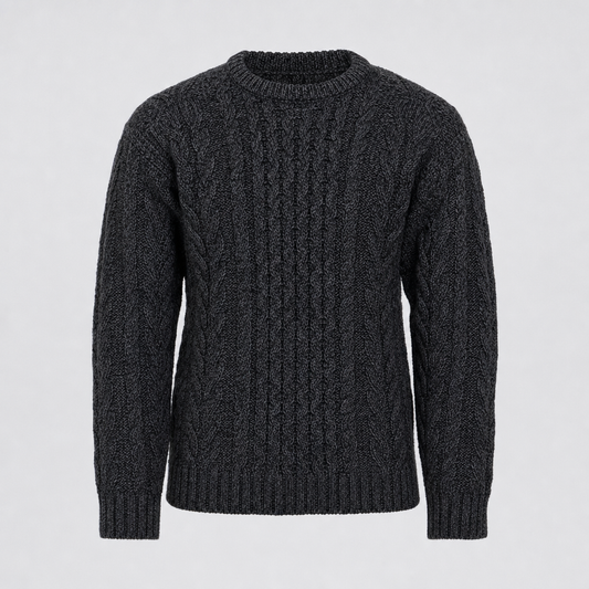 Men's Charcoal Aran Sweater — 100% merino wool, made in Ireland — packshot