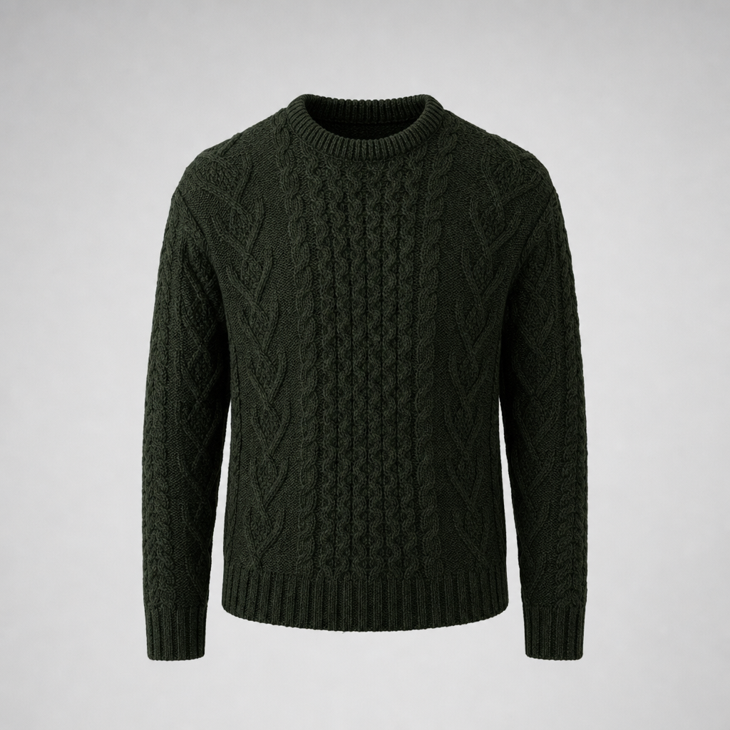 Men's Moss Aran Sweater — 100% merino wool, handknitted in Ireland — packshot