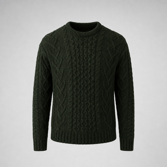 Men's Moss Aran Sweater — 100% merino wool, made in Ireland — packshot