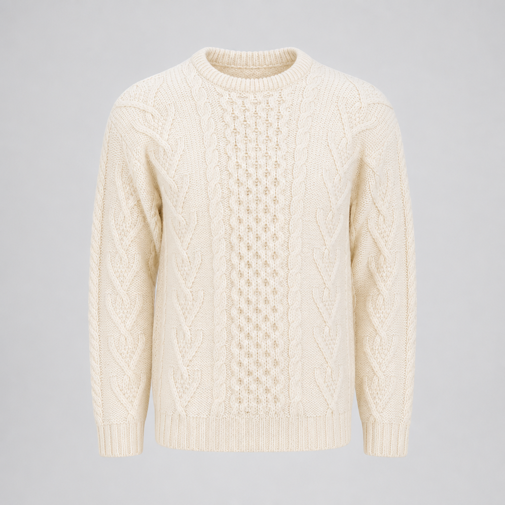 Men's Natural Aran Sweater — 100% merino wool, made in Ireland — packshot