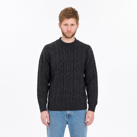 Men's Charcoal Aran Sweater — 100% merino wool, handknitted in Ireland by SAOL