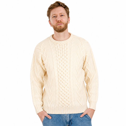 Men's Natural Aran Sweater — 100% merino wool, handknitted in Ireland by SAOL