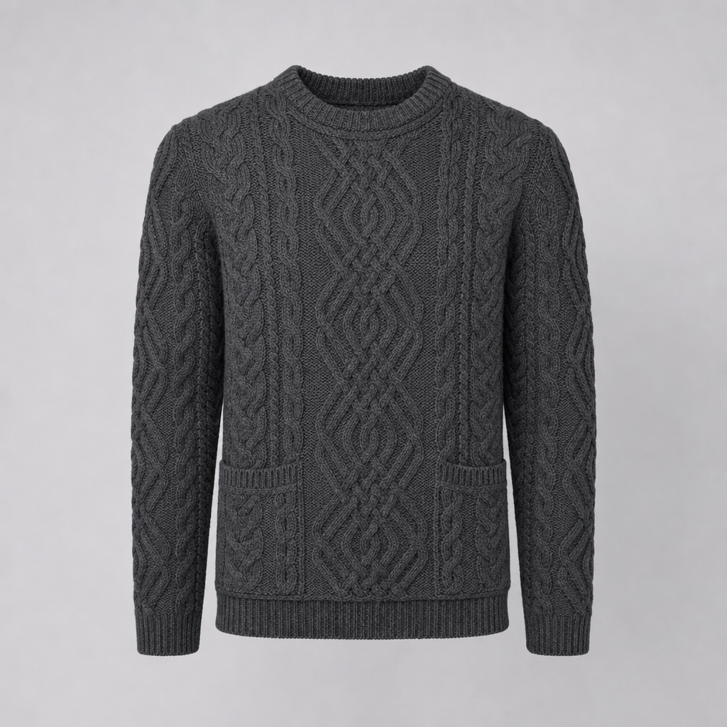 Women's Charcoal Aran Sweater — 100% merino wool, made in Ireland — packshot