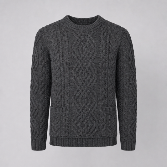 Women's Charcoal Aran Sweater — 100% merino wool, made in Ireland — packshot
